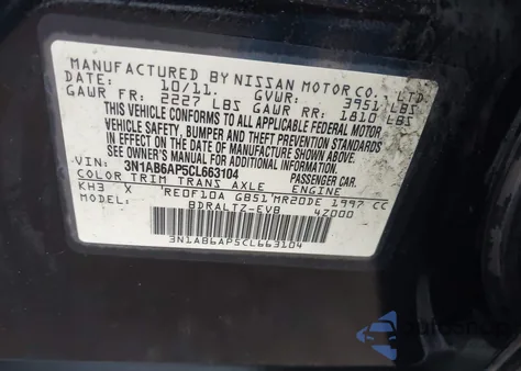 2012 Nissan Sentra 2.0 S z USA, uszkodzony, nr VIN 3N1AB6AP5CL663104